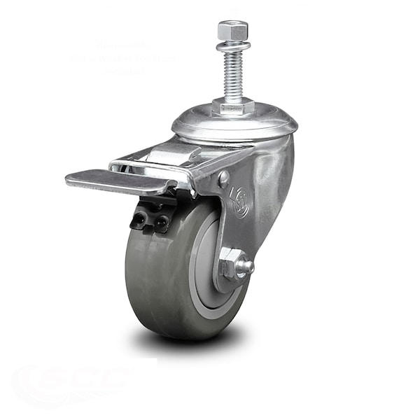 Service Caster 3.5 Inch Gray Polyurethane Swivel 3/8 Inch Stem Caster with Total Lock Brake SCC SCC-TSTTL20S3514-PPUB-381615 - main